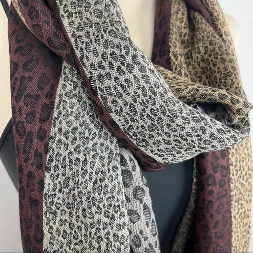 Color Block Striped Animal Print Scarf Shawl with Fringe